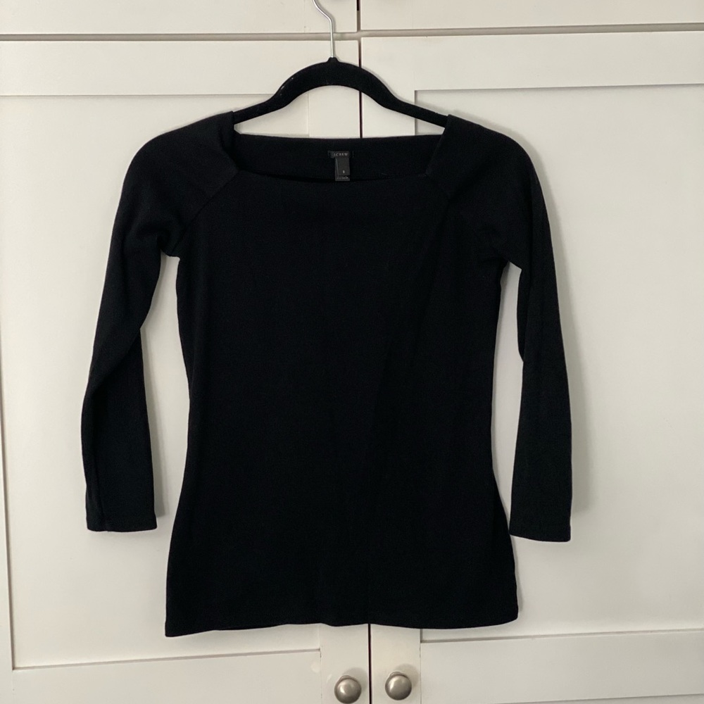 JCrew Black Geometric Neck 3/4 Sleeve Top